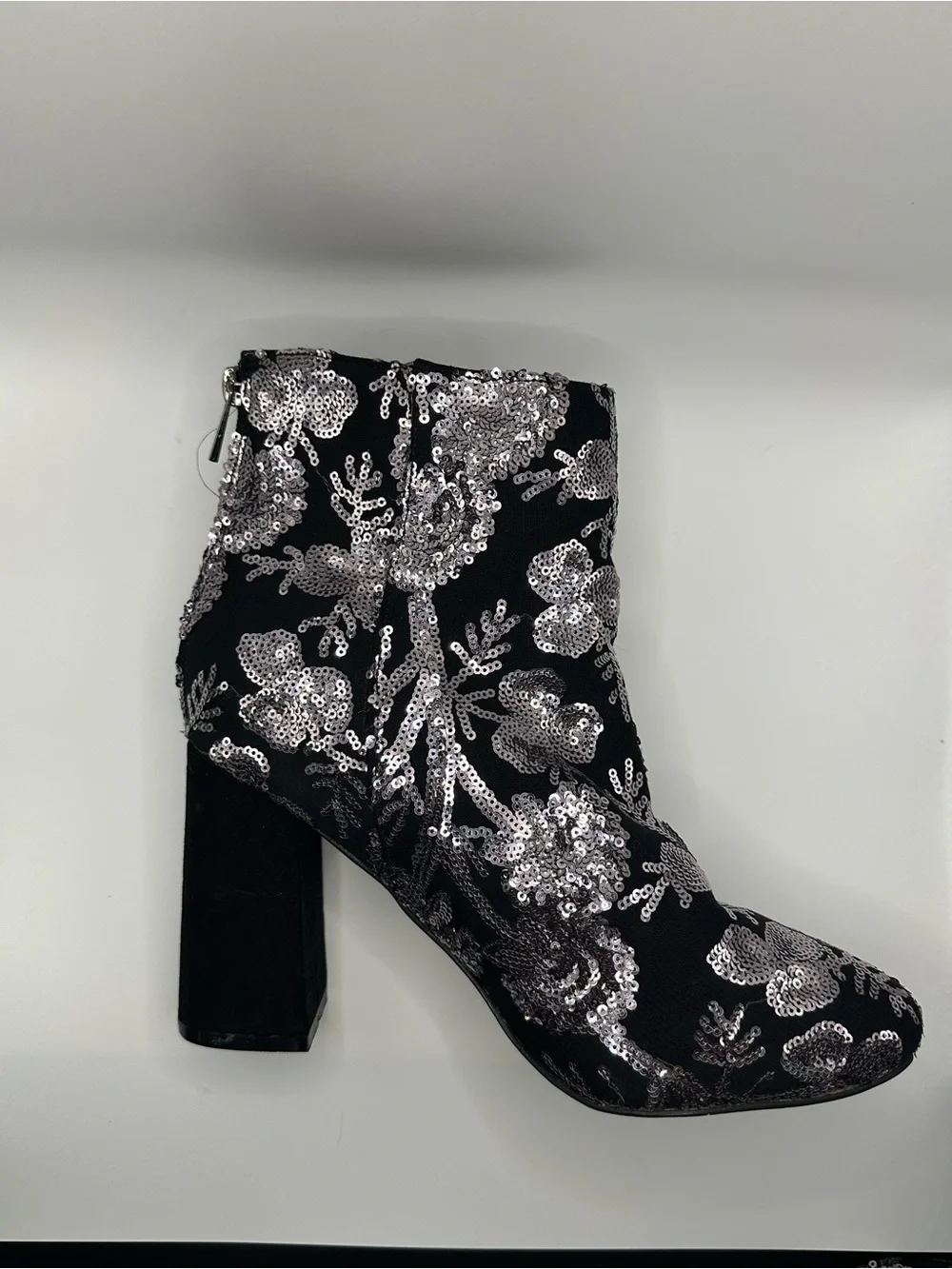 New Look Black Ankle Boots with Silver Sequin Floral Detail